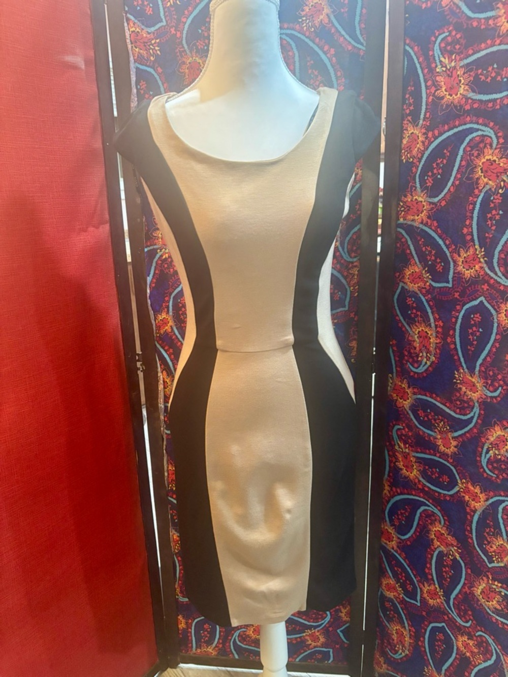 XOXO Black and Cream Colorblock Midi Dress